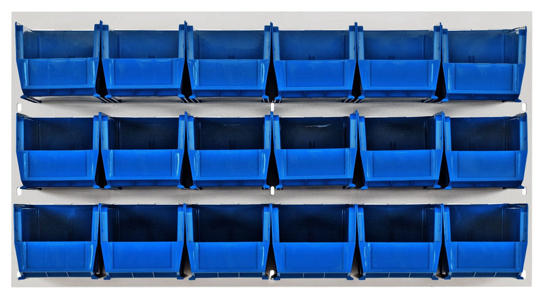 Quantum Storage Systems QLP - 3619HC - 230 - 18BL Louvered Panel, Wall Mount with 38 Blue Bins MTESolutions