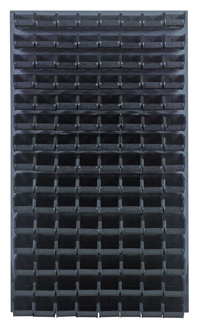 Quantum Storage Systems QLP - 3661 - 220 - 120BK Louvered Panel, Wall Mount with 120 Black Bins MTESolutions