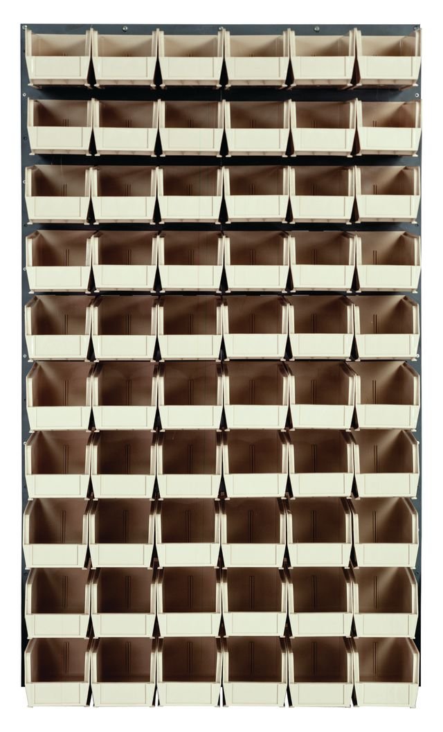 Quantum Storage Systems QLP - 3661 - 230 - 60IV Louvered Panel, Wall Mount with 60 Ivory Bins MTESolutions