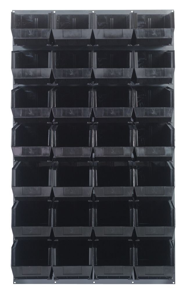Quantum Storage Systems QLP - 3661 - 240 - 28BK Louvered Panel, Wall Mount with 28 Black Bins MTESolutions