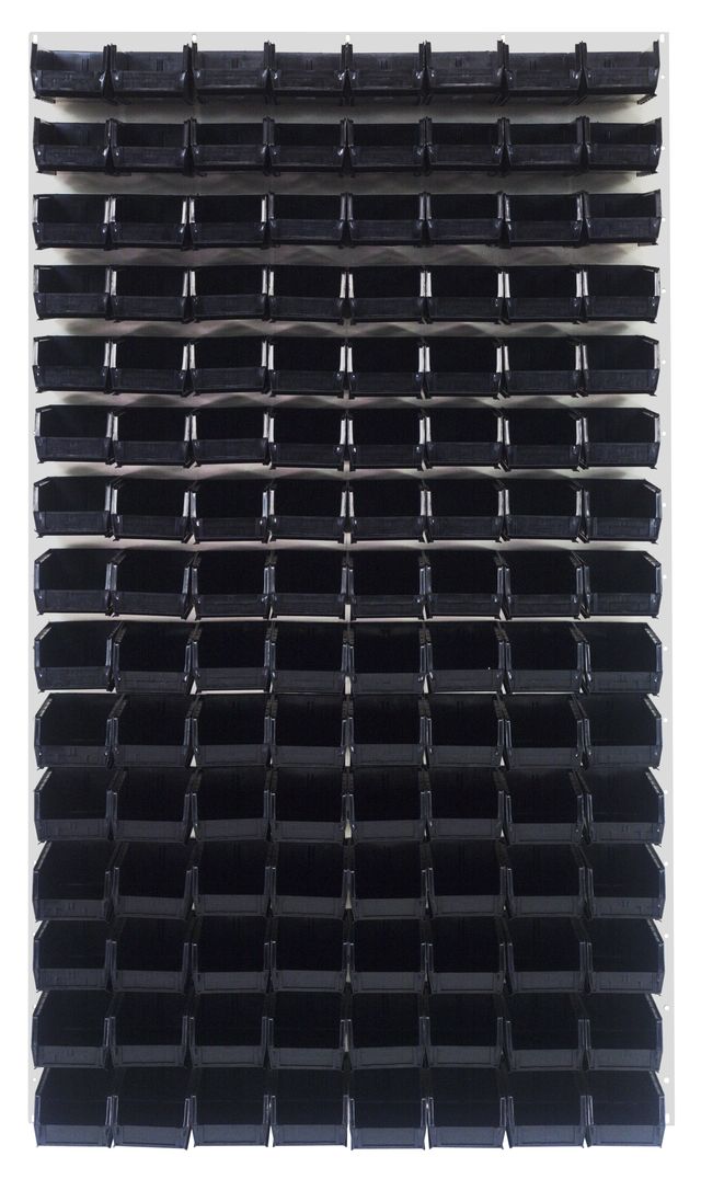 Quantum Storage Systems QLP - 3661HC - 220 - 120BK Louvered Panel, Wall Mount with 120 Black Bins MTESolutions