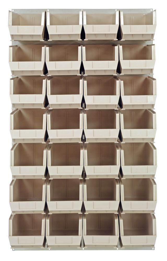Quantum Storage Systems QLP - 3661HC - 240 - 28IV Louvered Panel, Wall Mount with 28 Ivory Bins MTESolutions