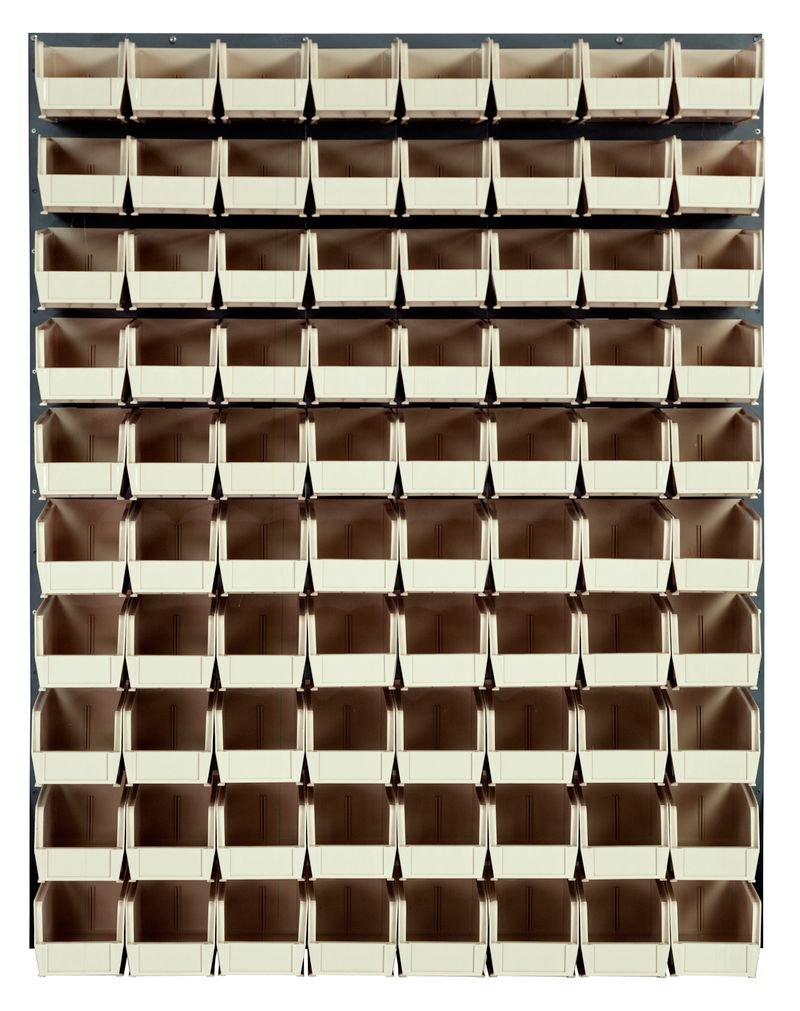 Quantum Storage Systems QLP - 4861 - 230 - 80IV Louvered Panel, Wall Mount with 80 Ivory Bins MTESolutions