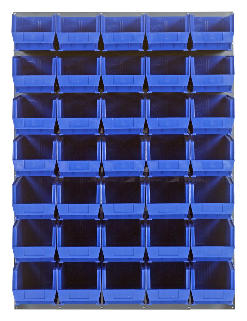 Quantum Storage Systems QLP - 4861 - 240 - 35BL Louvered Panel, Wall Mount with 35 Blue Bins MTESolutions