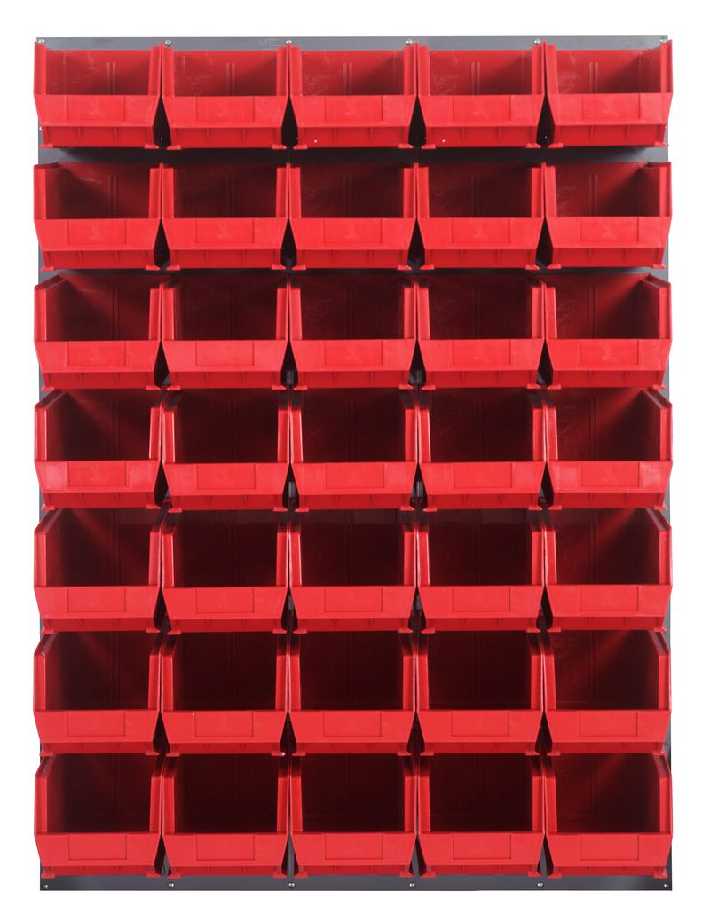 Quantum Storage Systems QLP - 4861 - 240 - 35RD Louvered Panel, Wall Mount with 35 Red Bins MTESolutions