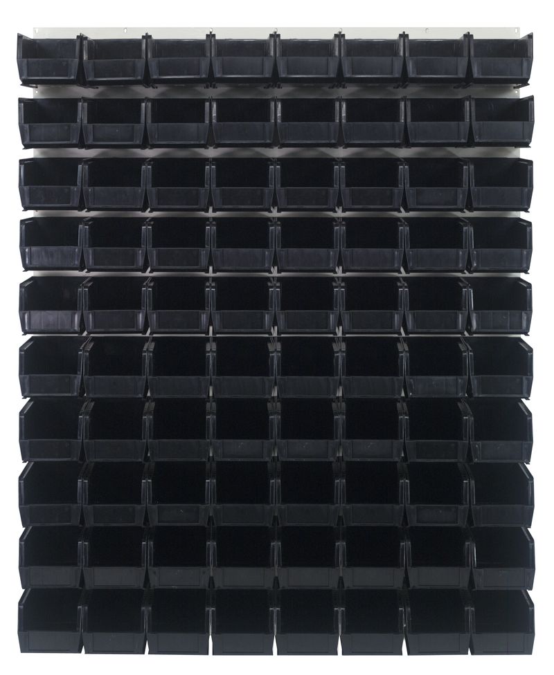 Quantum Storage Systems QLP - 4861HC - 230 - 80BK Louvered Panel, Wall Mount with 80 Black Bins MTESolutions