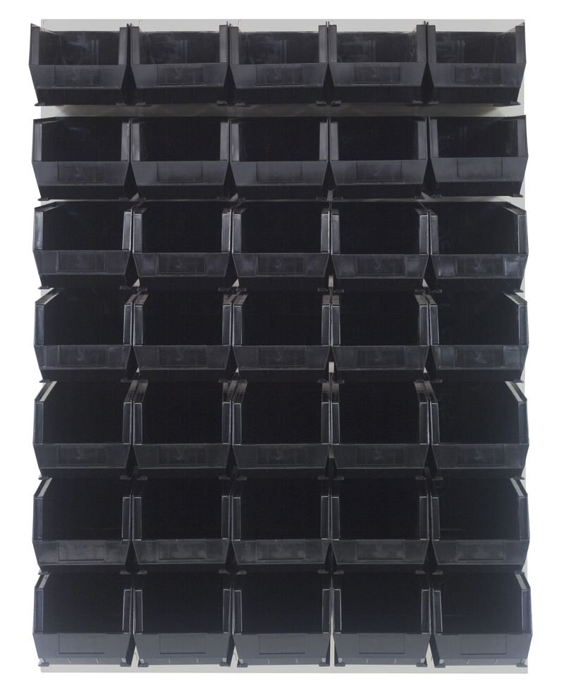 Quantum Storage Systems QLP - 4861HC - 240 - 35BK Louvered Panel, Wall Mount with 35 Black Bins MTESolutions