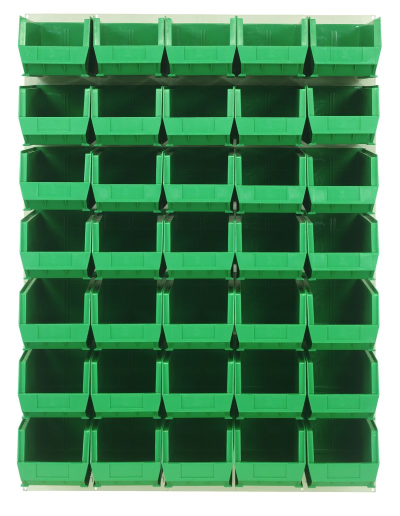 Quantum Storage Systems QLP - 4861HC - 240 - 35GN Louvered Panel, Wall Mount with 35 Green Bins MTESolutions