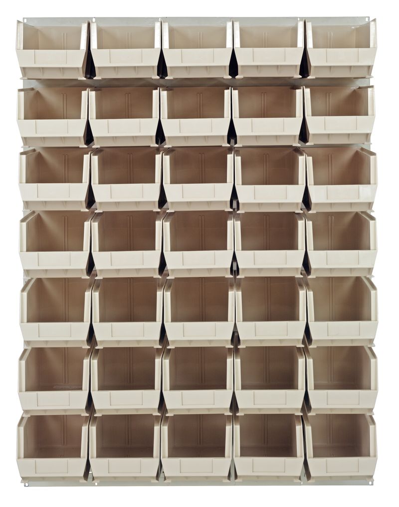 Quantum Storage Systems QLP - 4861HC - 240 - 35IV Louvered Panel, Wall Mount with 35 Ivory Bins MTESolutions