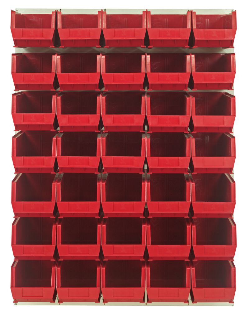 Quantum Storage Systems QLP - 4861HC - 240 - 35RD Louvered Panel, Wall Mount with 35 Red Bins MTESolutions