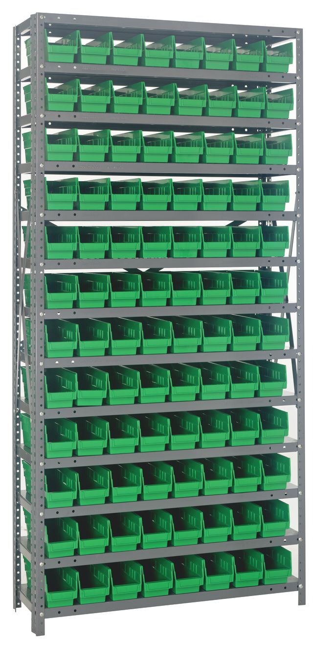Quantum Storage Systems Shelving Unit 1275 - 101GN Heavy Duty with 96 Green Bins MTESolutions
