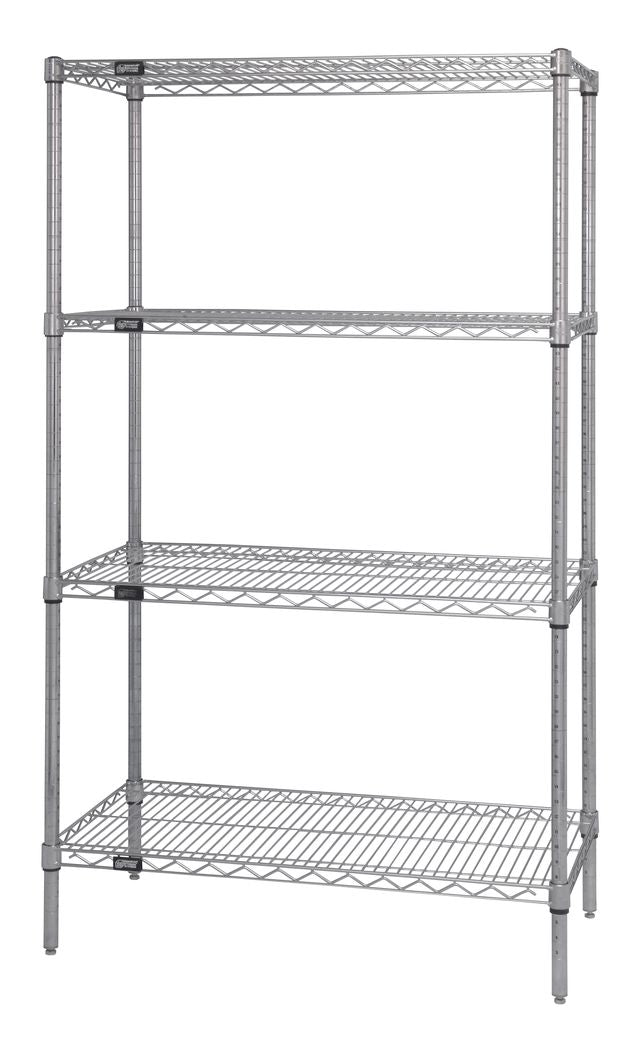 Quantum Storage Systems WR63 - 2460C Wire Shelving Starter Kit with 4 Wire Shelves and 4 Posts MTESolutions