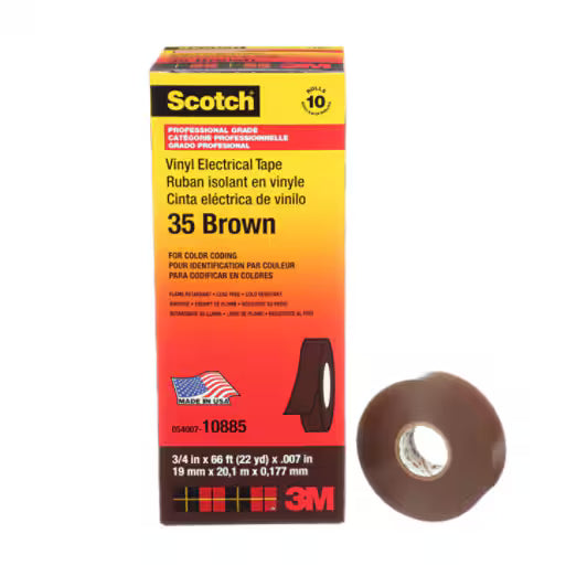 3M 7000031580 Scotch® Vinyl Color Coding Electrical Tape 35, 3/4 in x 66 ft, Brown, 10 rolls/carton