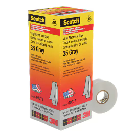 3M 7000006099 Scotch® Vinyl Color Coding Electrical Tape 35, 3/4 in x 66 ft, Gray, 10 rolls/carton