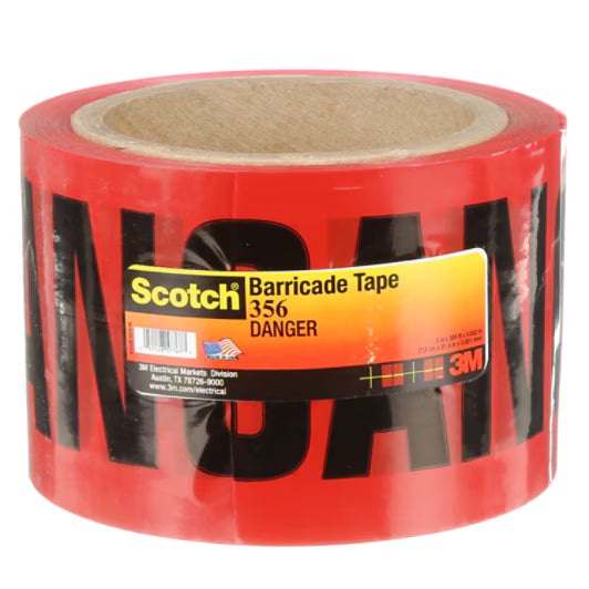 3M 7000133182 Scotch® Barricade Tape 356, DANGER, 3 in x 300 ft, Red, 16 rolls/Case