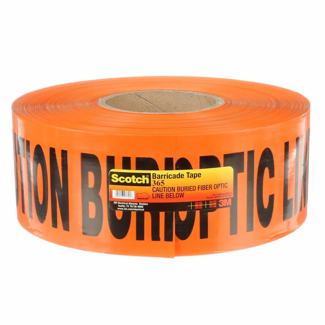 3M 7000133184 Scotch® Buried Barricade Tape 365, CAUTION BURIED FIBER OPTIC LINE BELOW, 3 in x 1000 ft, Orange, 8 rolls/Case