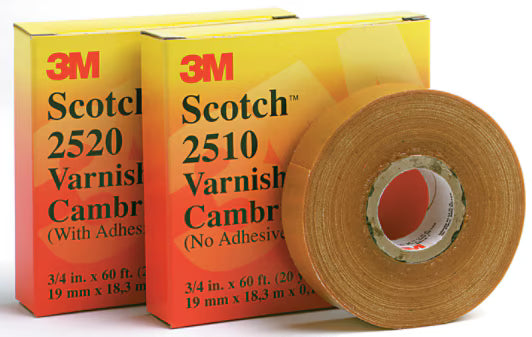 3M 7000132186 Scotch® Varnished Cambric Tape 2510, 1 in x 36 yd, Yellow, 36 rolls/Case