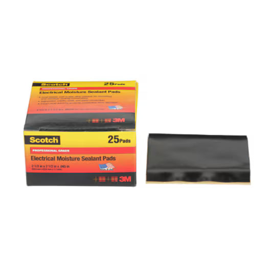 3M 7000006236 Scotch® Electrical Moisture Sealant Pad 06149, 2-1/2 in x 2-1/2 in, Black,10 pads/carton, 250 pads/case