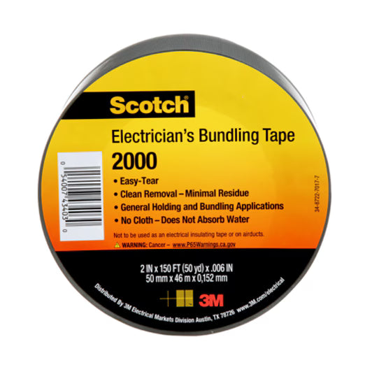 3M 7000031684 Scotch® Electricians Duct Tape 2000, 2 in x 50 yd, 12 Roll Display, 12 Rolls/Case