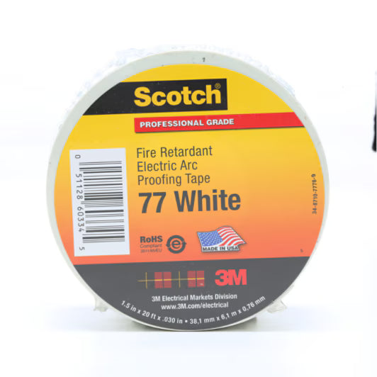 3M 7010399034 Scotch® Fire-Retardant Electric Arc Proofing Tape 77W, 3 in x 20 ft, White/Gray, 1 roll/carton, 10 rolls/Case