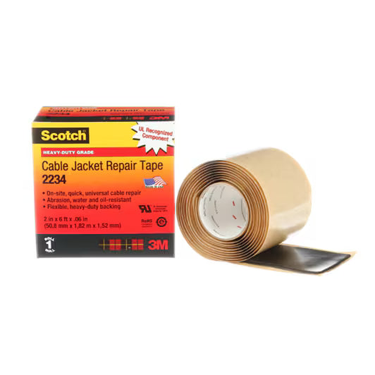 3M 7000006227 Scotch® Cable Jacket Repair Tape 2234, 2 in x 6 ft, Black, 1 roll/carton, 10 rolls/Case
