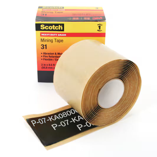 3M 7100007071 Scotch® Heavy-Duty Mining Tape 31, 2 in x 6 ft, Black, 10 rolls/Case