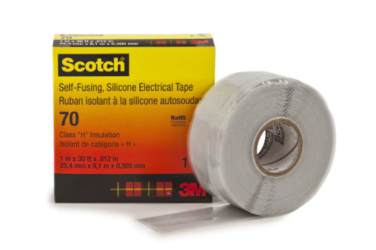 3M 7000006225 Scotch® Self-Fusing Silicone Rubber Electrical Tape 70, 1 in x 30 ft, Sky Blue/Gray, 1 roll/carton, 24 rolls/case