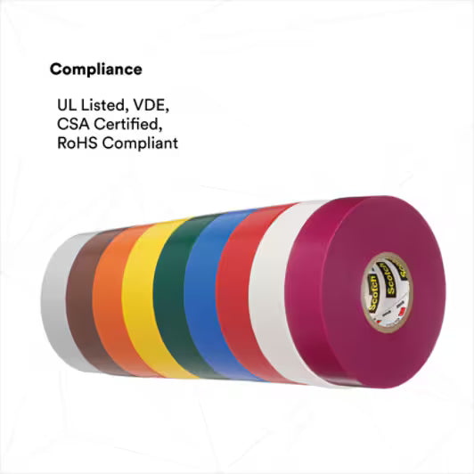 3M 7010297490 Scotch® Vinyl Color Coding Electrical Tape 35, 1/2 in x 20 ft, Multi-color, 8 rolls/pack, 50 packs/Case