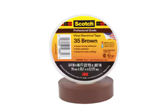3M 7000031580 Scotch® Vinyl Color Coding Electrical Tape 35, 3/4 in x 66 ft, Brown, 10 rolls/carton