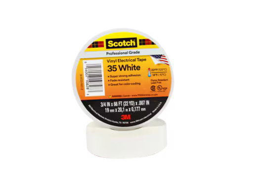 3M 7000006097 Scotch® Vinyl Color Coding Electrical Tape 35, 3/4 in x 66 ft, White, 10 rolls/carton