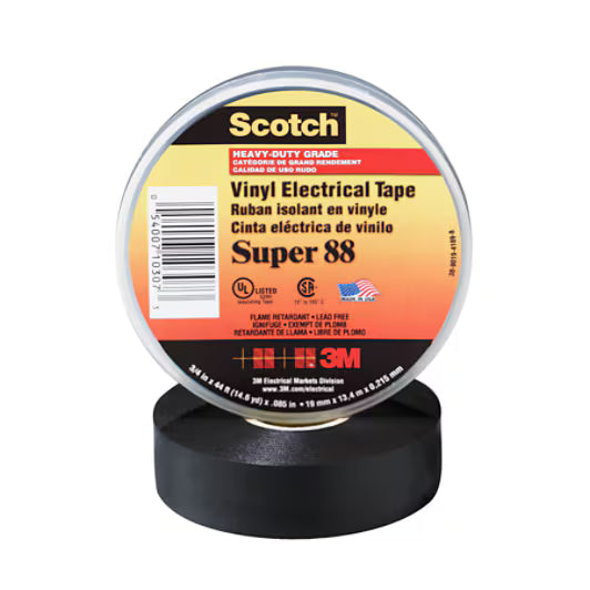 3M 7000031579 Scotch® Vinyl Electrical Tape Super 88, 3/4 in x 44 ft, Black, 10 rolls/carton, 100 rolls/Case
