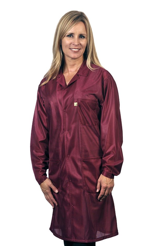 Tech Wear LOC - 33 - L Smock - Traditional OFX - 100 - Lab Coat - 3 Pocket Color = Burgundy, Large MTESolutions