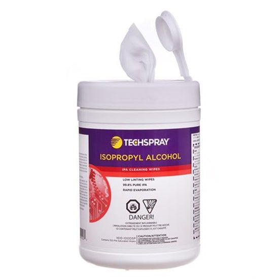 Techspray 1610 - 100DSP, 99.8% IPA Wipes, 100 Wipes/Disposable Tub, 6 Tubs per Case, 5 in x 8 in MTESolutions