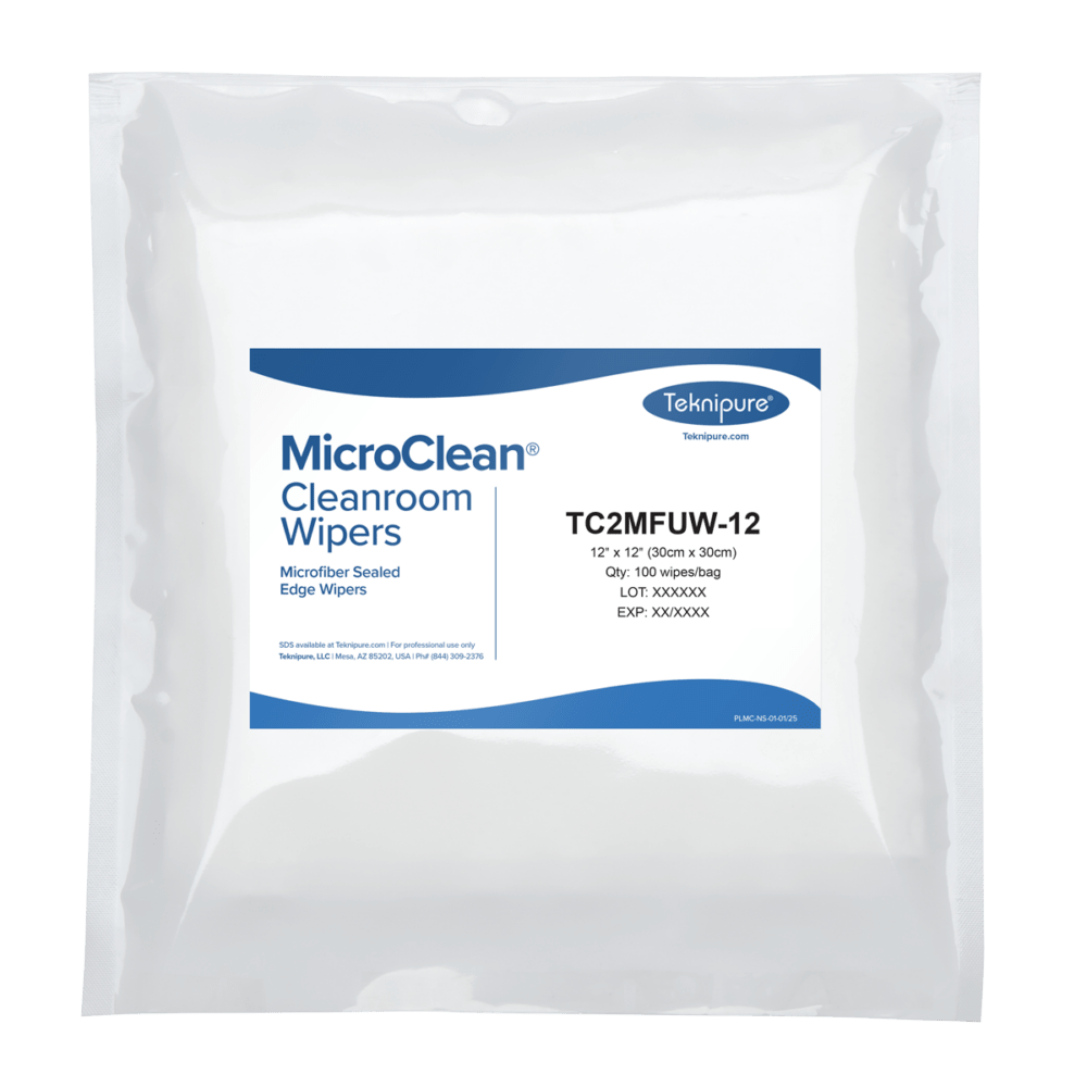Teknipure TC2MFUW - 12 MicroClean™ dry microfiber cleanroom wipers with sealed edge, 12"x12" MTESolutions