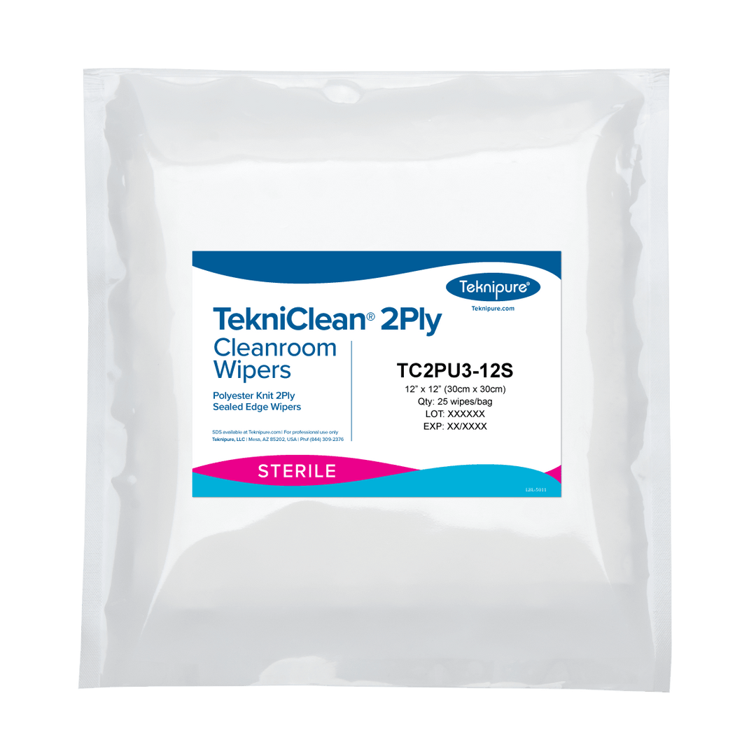 Teknipure TC2PU3 - 12S TekniClean® 2Ply Sterile polyester knit cleanroom wipers with sealed edge, 12"x 12" MTESolutions