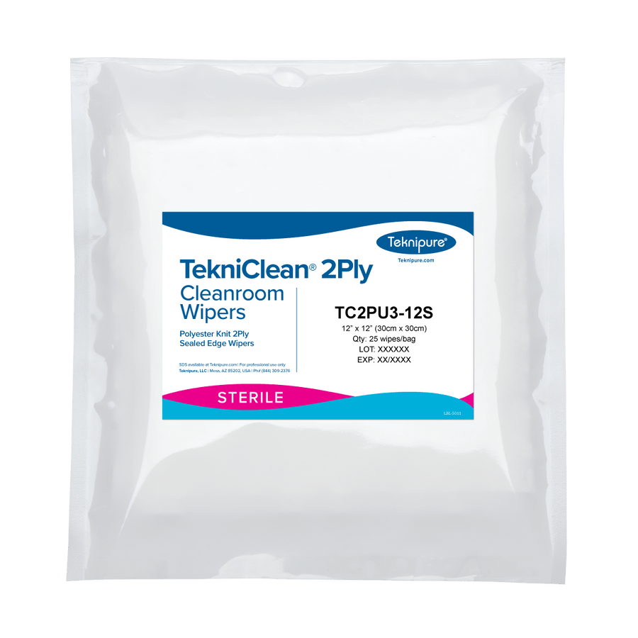 Teknipure TC2PU3 - 12S TekniClean® 2Ply Sterile polyester knit cleanroom wipers with sealed edge, 12"x 12" MTESolutions