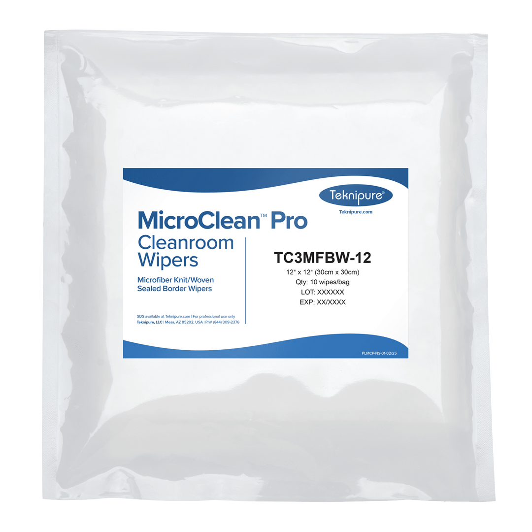 Teknipure TC3MFBW - 12 MicroClean™ Pro dry microfiber cleanroom wipers with sealed border, 12"x12" MTESolutions