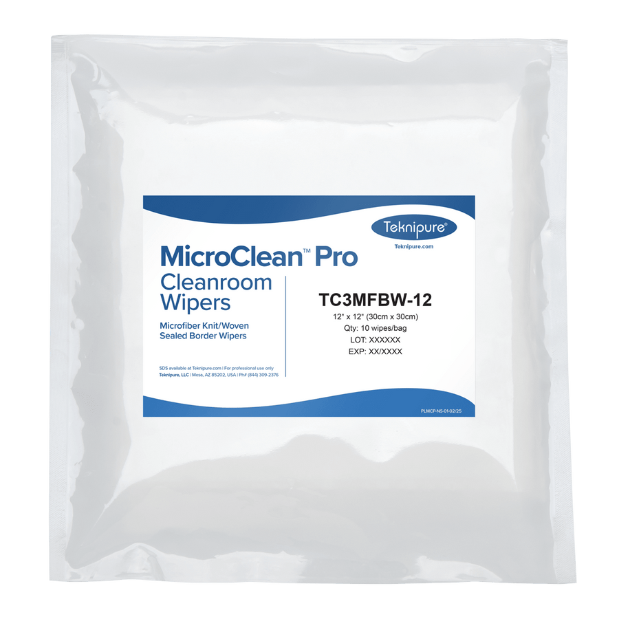Teknipure TC3MFBW - 12 MicroClean™ Pro dry microfiber cleanroom wipers with sealed border, 12"x12" MTESolutions