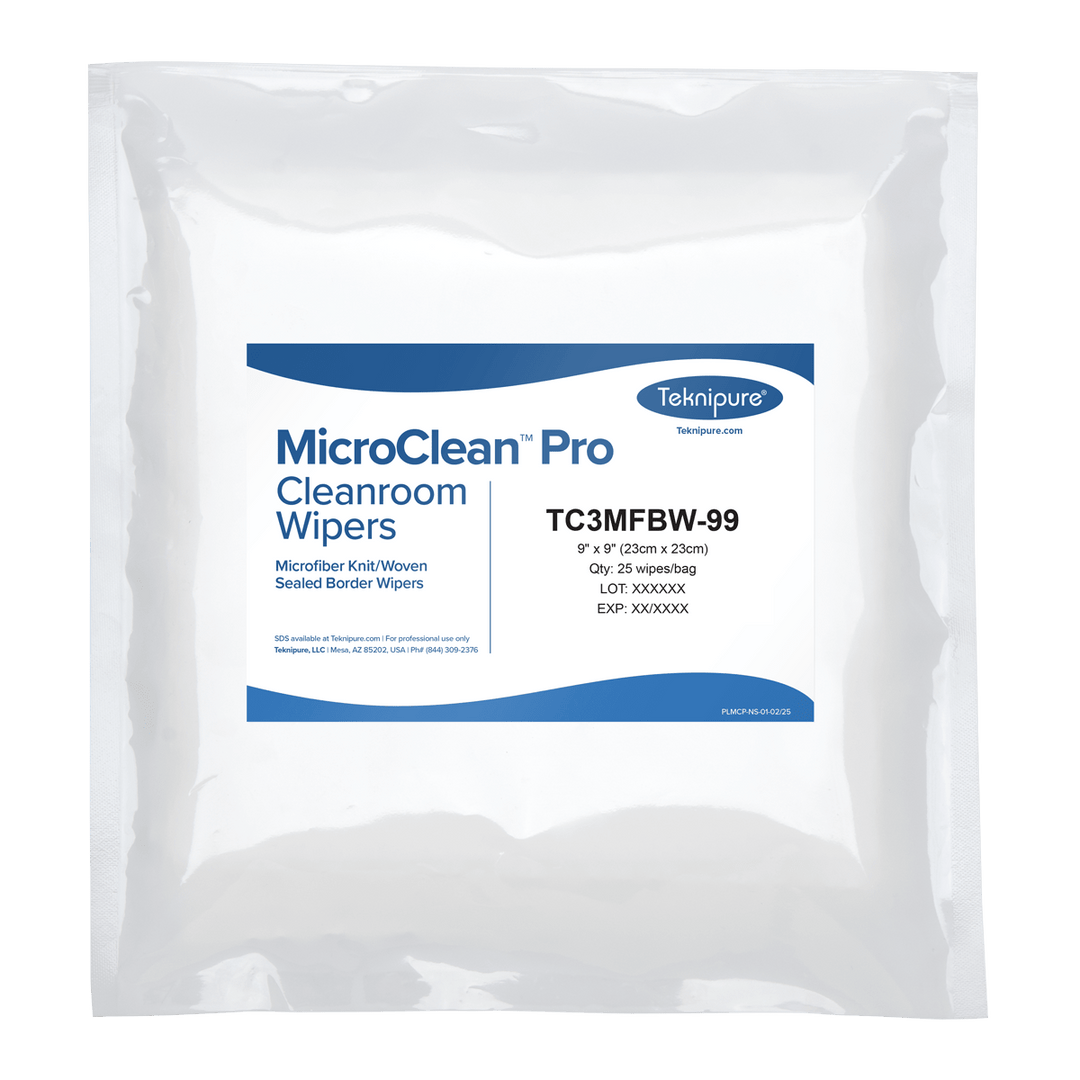 Teknipure TC3MFBW - 99 MicroClean™ Pro dry microfiber cleanroom wipers with sealed border, 9"x9" MTESolutions