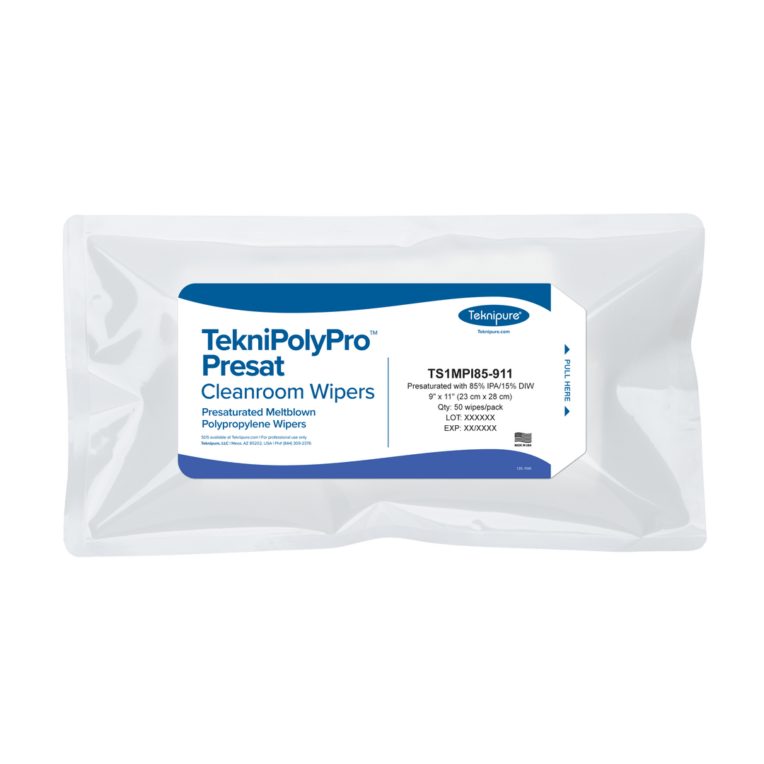 Teknipure TS1MPI85 - 911 TekniPolyPro™ Presat Sterile meltblown polypropylene cleanroom wipers, 85/15 IPA, 9"x11" MTESolutions