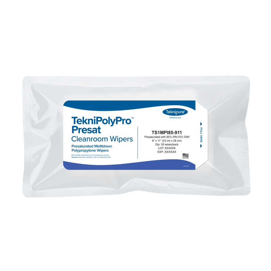 Teknipure TS1MPI85 - 911 TekniPolyPro™ Presat Sterile meltblown polypropylene cleanroom wipers, 85/15 IPA, 9"x11" MTESolutions