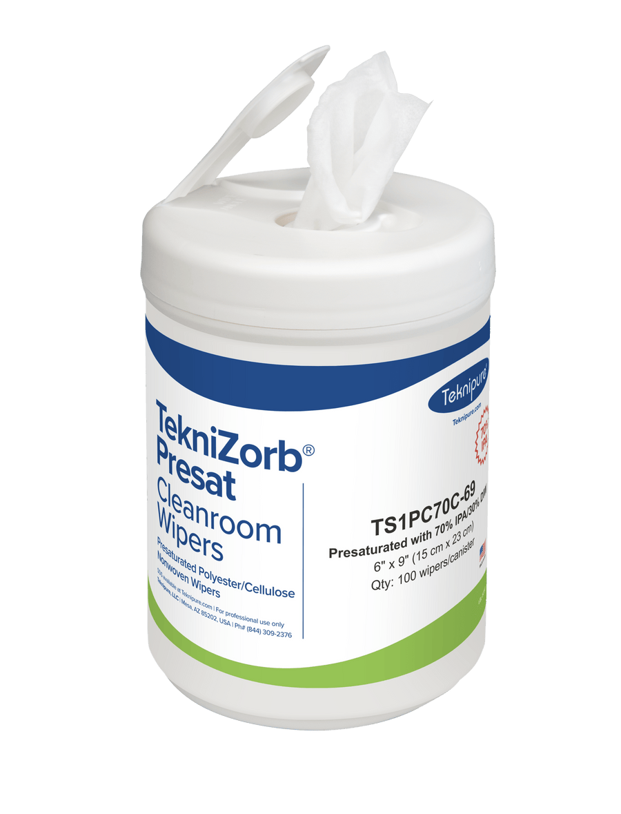 Teknipure TS1PC96C - 69 TekniZorb® presaturated 96% IPA polyester/cellulose nonwoven cleanroom wipers, 6"x9" MTESolutions