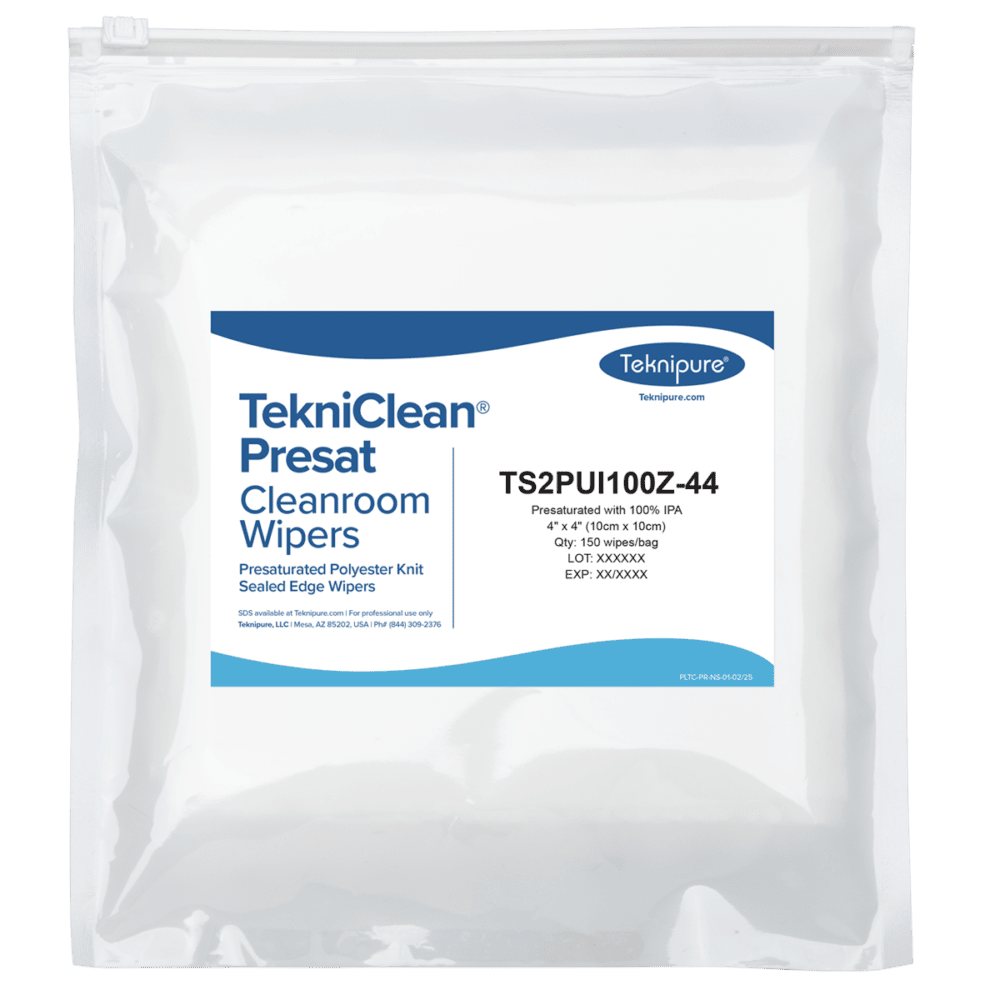 Teknipure TS2PUI100Z - 44 TekniClean Presat Polyester Knit Wiper, Sealed Edge, 100% IPA, 4″x4″Case of 3000 MTESolutions