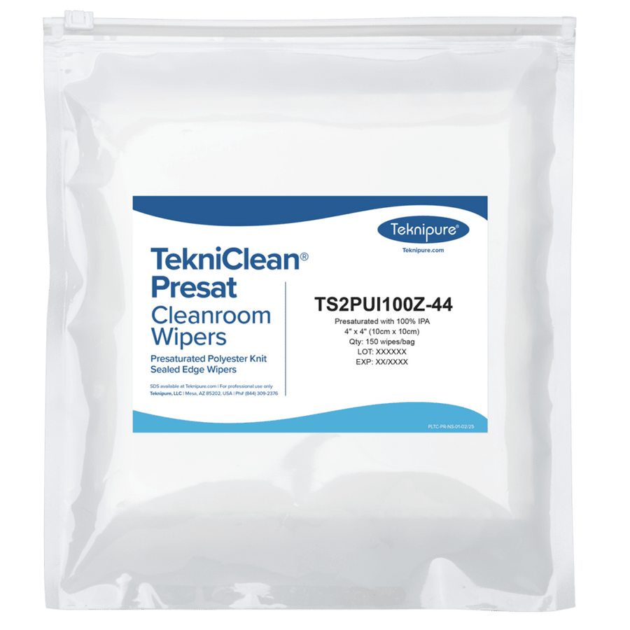 Teknipure TS2PUI100Z - 44 TekniClean Presat Polyester Knit Wiper, Sealed Edge, 100% IPA, 4″x4″Case of 3000 MTESolutions