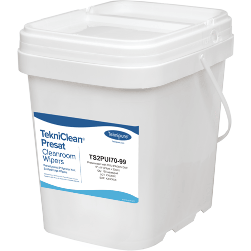 Teknipure TS2PUI70 - 99 TekniClean® Presat polyester knit cleanroom wipers with sealed edges, 70/30 IPA, 9"x 9", 300 wipes MTESolutions