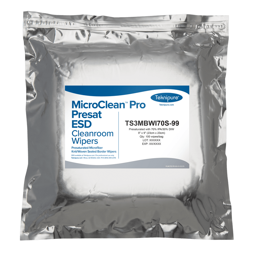 Teknipure TS3MBWI70S - 99 MicroClean™ Pro Presat Sealed Border, 70% IPA, ESD bag, 9 in x 9 in MTESolutions
