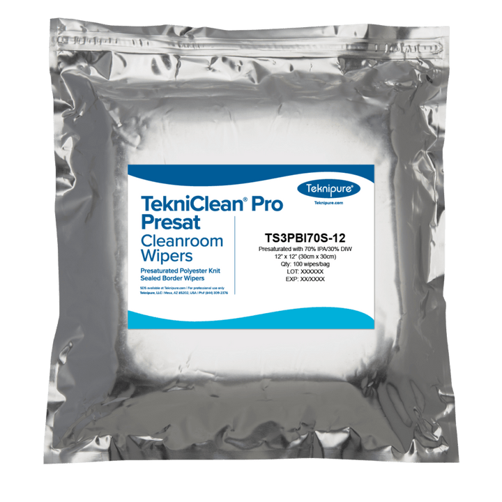 Teknipure TS3PBI70S - 12, TekniClean® Pro Presat ESD Polyester Knit Wiper, Sealed Border, 70% IPA, 12″x 12″, case of 500 MTESolutions