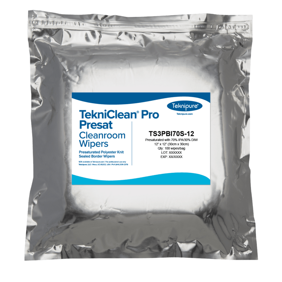 Teknipure TS3PBI70S - 12, TekniClean® Pro Presat ESD Polyester Knit Wiper, Sealed Border, 70% IPA, 12″x 12″, case of 500 MTESolutions