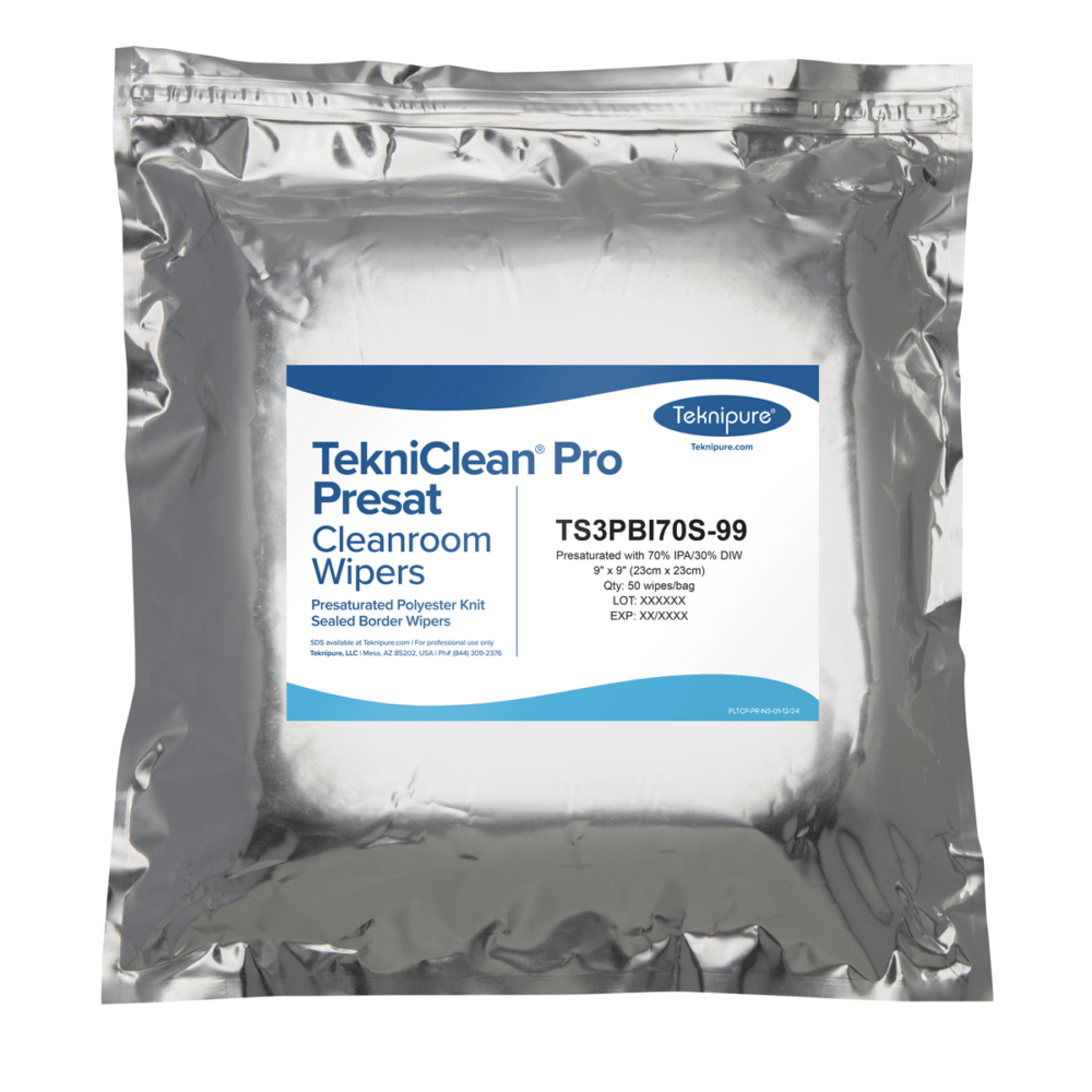 Teknipure TS3PBI70S - 99, TekniClean® Pro Presat ESD Polyester Knit Wiper, Sealed Border, 70% IPA, 9″x 9″, Case of 500 MTESolutions