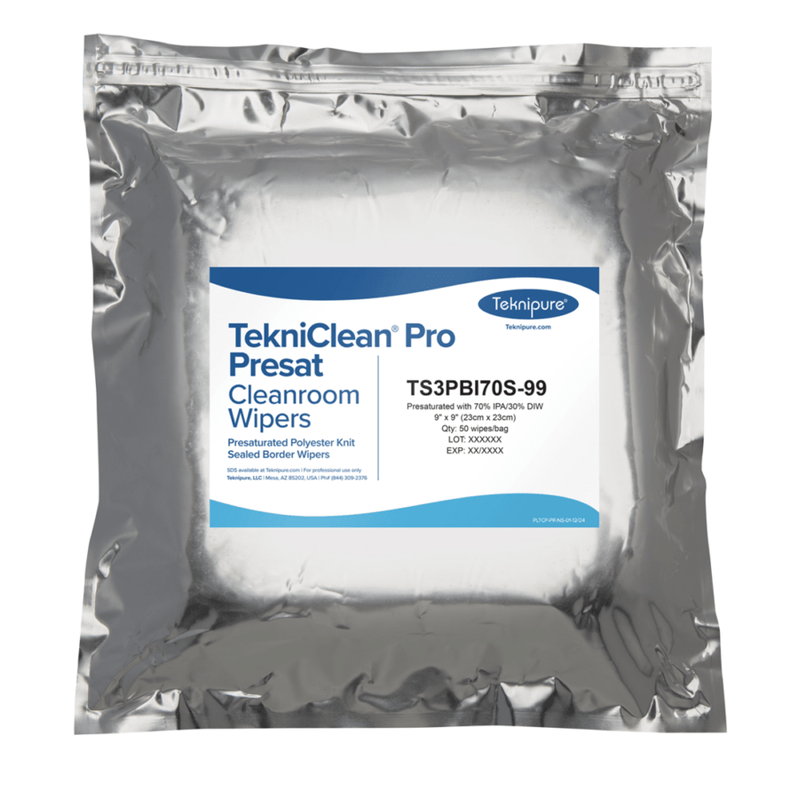 Teknipure TS3PBI70S - 99, TekniClean® Pro Presat ESD Polyester Knit Wiper, Sealed Border, 70% IPA, 9″x 9″, Case of 500 MTESolutions